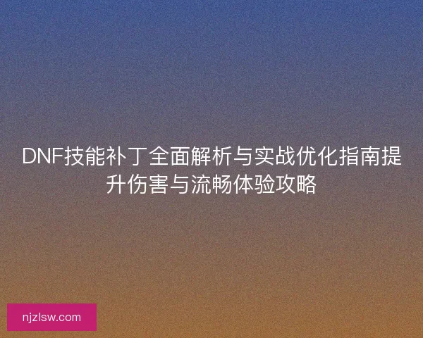 DNF技能补丁全面解析与实战优化指南提升伤害与流畅体验攻略